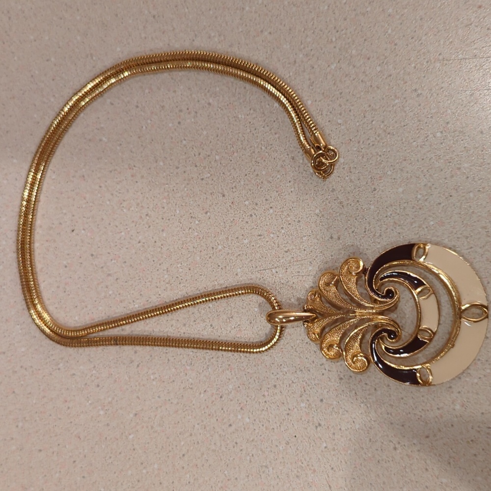 Vintage J.Jay Brown Goldtone Pendant and Snake Chain Necklace